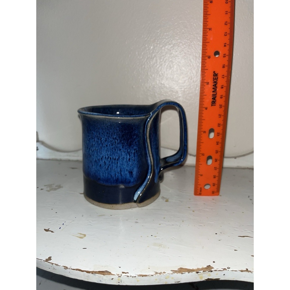 Vintage Bay Pottery Coffee Mug Blue Glaze Matte Drip Cup Large